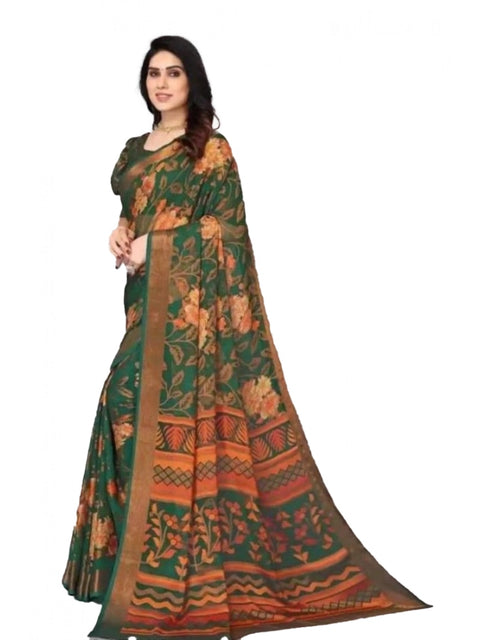 Women's Viscose Rayon Printed Saree With Unstitched Blouse (Green)