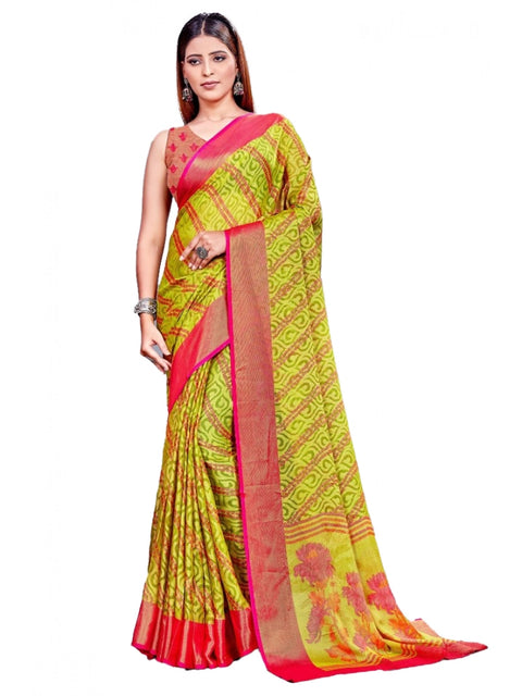 Women's Viscose Rayon Printed Saree With Unstitched Blouse (Green)