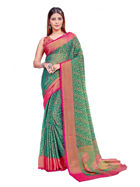 Women's Viscose Rayon Printed Saree With Unstitched Blouse (Rama)