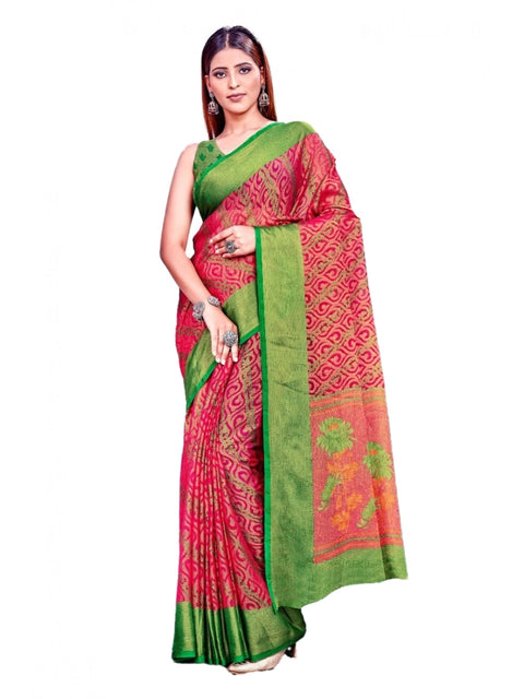 Women's Viscose Rayon Printed Saree With Unstitched Blouse (Pink)