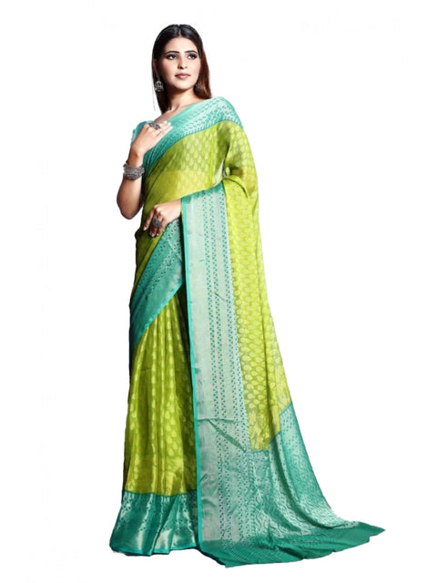 Women's Viscose Rayon Printed Saree With Unstitched Blouse (Green)