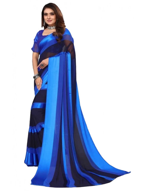 Women's Satin Patta Printed Saree With Unstitched Blouse (Skyblue)