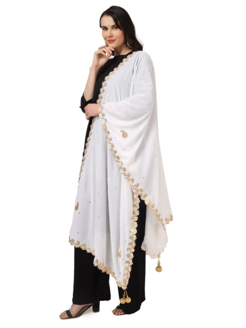 Generic Women's Velvet Gotta Patti Dupatta (White, Length: 2.25 to 2.50 Mtr)