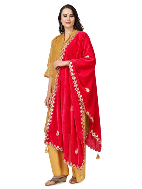 Generic Women's Velvet Gotta Patti Dupatta (Pink, Length: 2.25 to 2.50 Mtr)