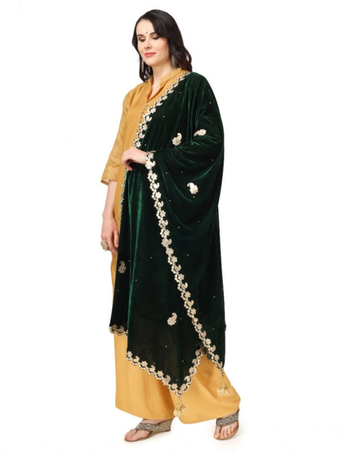 Generic Women's Velvet Gotta Patti Dupatta (Green, Length: 2.25 to 2.50 Mtr)
