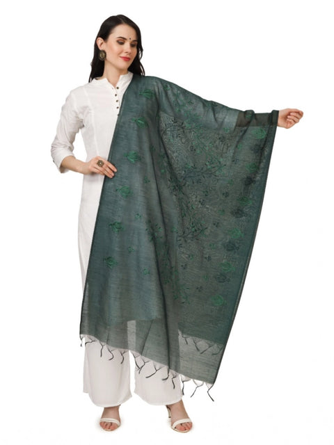 Generic Women's Cotton Embroidered Dupatta (Green, Length: 2.25 to 2.50 Mtr)