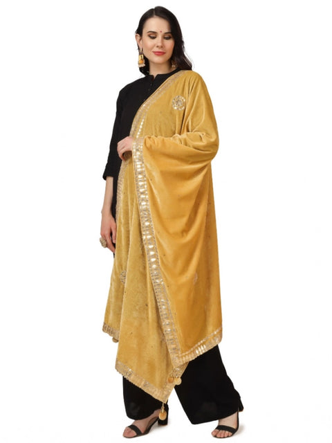 Generic Women's Velvet Gotta Patti Dupatta (Yellow, Length: 2.25 to 2.50 Mtr)