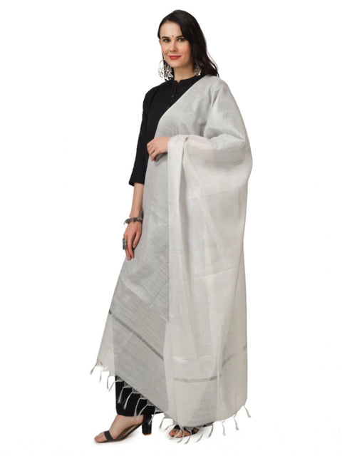 Generic Women's Chanderi Solid Dupatta (White, Length: 2.25 to 2.50 Mtr)