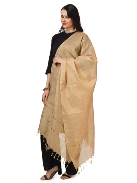 Generic Women's Chanderi Solid Dupatta (Gold, Length: 2.25 to 2.50 Mtr)