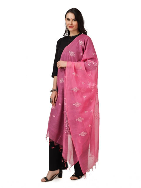 Generic Women's Cotton Embroidered Dupatta (Pink, Length: 2.25 to 2.50 Mtr)
