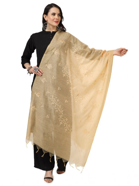 Generic Women's Cotton Embroidered Dupatta (Gold, Length: 2.25 to 2.50 Mtr)