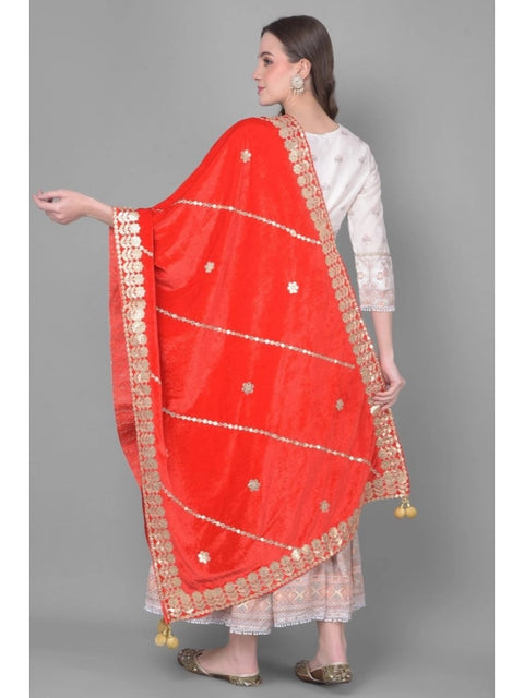 Generic Women's Velvet Gotta Patti Dupatta (Red, Length: 2.25 to 2.50 Mtr)