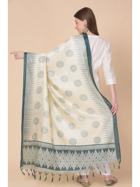 Generic Women's Art Silk Printed Dupatta (Grey, Length: 2.25 to 2.50 Mtr)