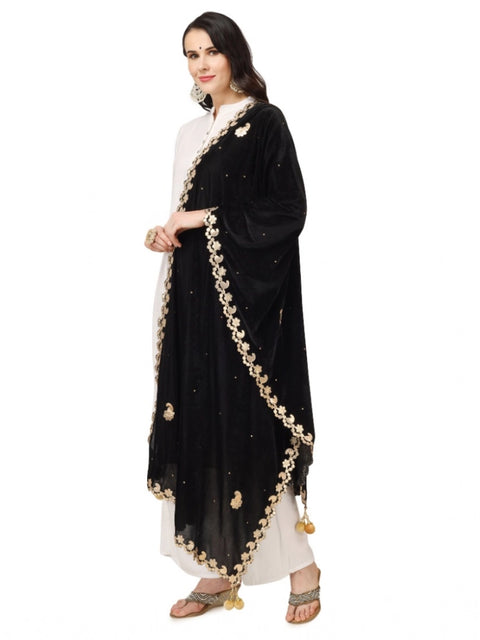 Generic Women's Velvet Gotta Patti Dupatta (Black, Length: 2.25 to 2.50 Mtr)