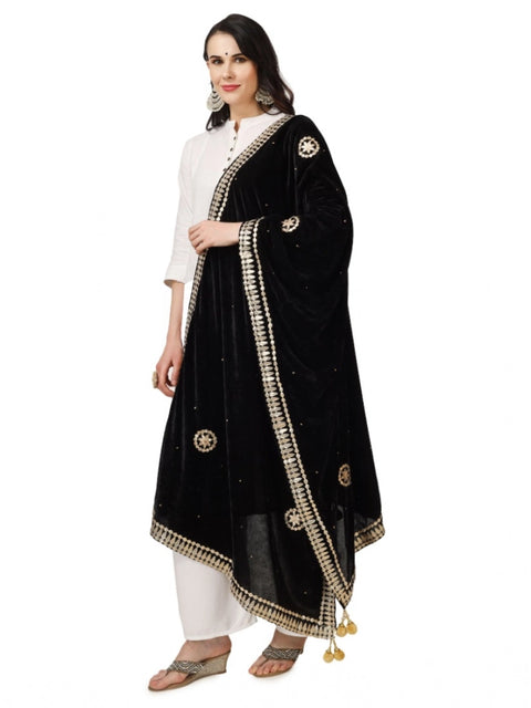 Generic Women's Velvet Gotta Patti Dupatta (Black, Length: 2.25 to 2.50 Mtr)