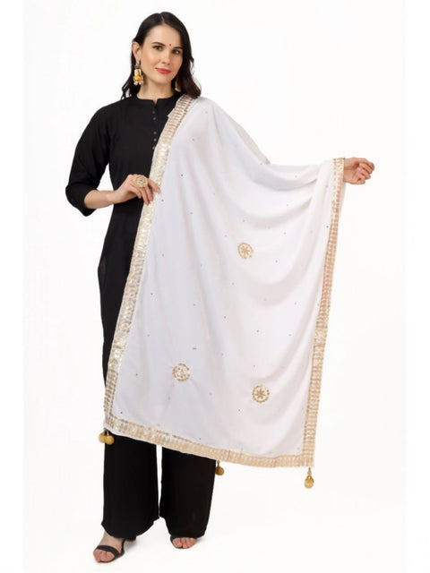 Generic Women's Velvet Gotta Patti Dupatta (White, Length: 2.25 to 2.50 Mtr)