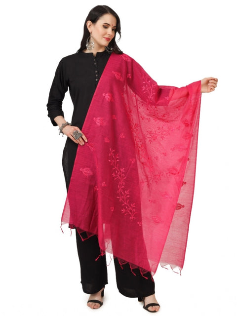 Generic Women's Cotton Embroidered Dupatta (Maroon, Length: 2.25 to 2.50 Mtr)