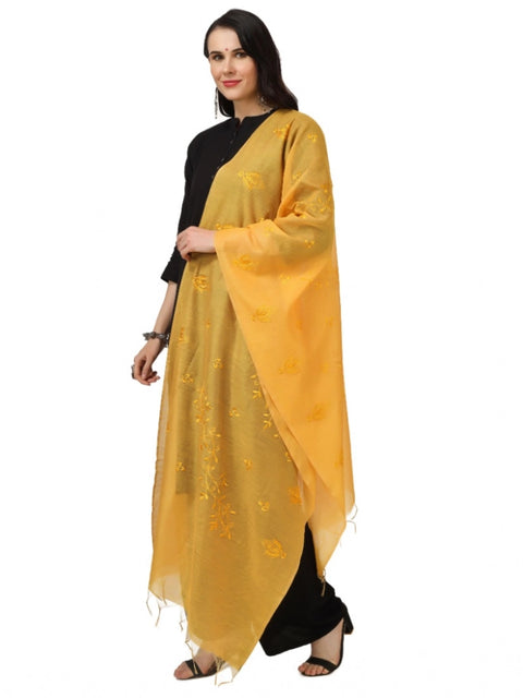 Generic Women's Cotton Embroidered Dupatta (Yellow, Length: 2.25 to 2.50 Mtr)