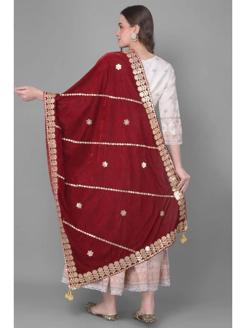 Generic Women's Velvet Gotta Patti Dupatta (Maroon, Length: 2.25 to 2.50 Mtr)