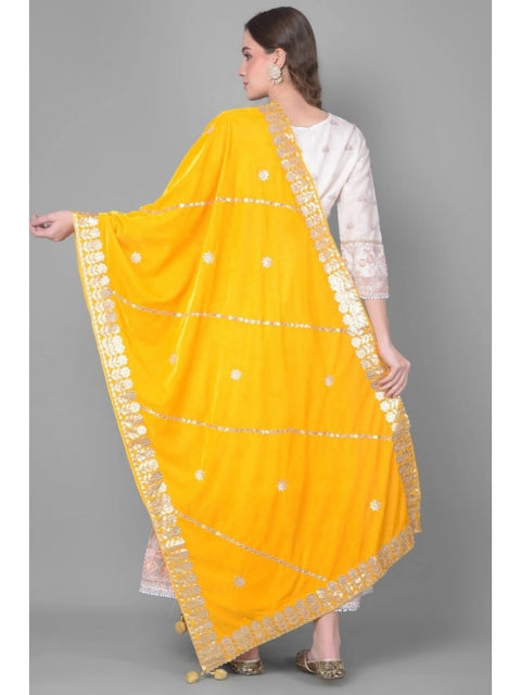 Generic Women's Velvet Gotta Patti Dupatta (Yellow, Length: 2.25 to 2.50 Mtr)
