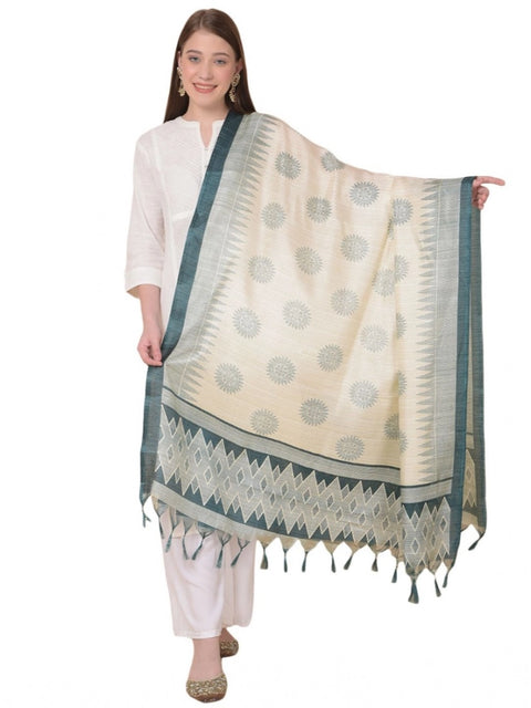 Generic Women's Art Silk Printed Dupatta (Grey, Length: 2.25 to 2.50 Mtr)