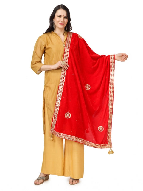Generic Women's Velvet Gotta Patti Dupatta (Red, Length: 2.25 to 2.50 Mtr)