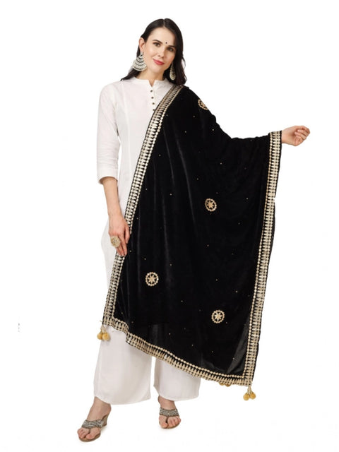 Generic Women's Velvet Gotta Patti Dupatta (Black, Length: 2.25 to 2.50 Mtr)