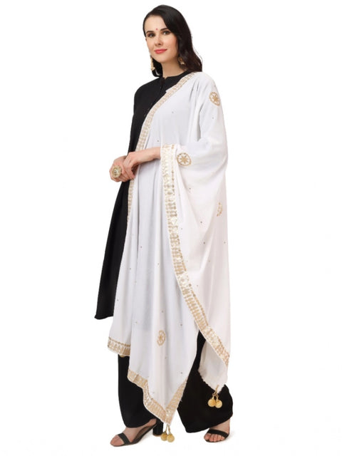 Generic Women's Velvet Gotta Patti Dupatta (White, Length: 2.25 to 2.50 Mtr)