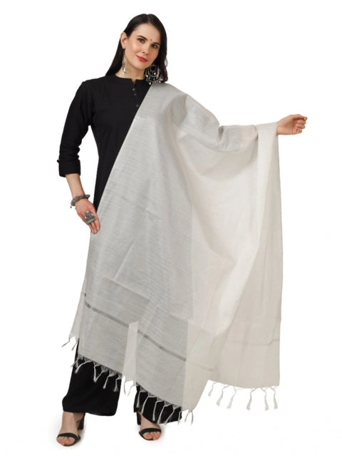 Generic Women's Chanderi Solid Dupatta (White, Length: 2.25 to 2.50 Mtr)