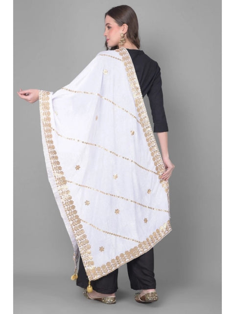 Generic Women's Velvet Gotta Patti Dupatta (Off White, Length: 2.25 to 2.50 Mtr)
