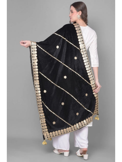 Generic Women's Velvet Gotta Patti Dupatta (Black, Length: 2.25 to 2.50 Mtr)