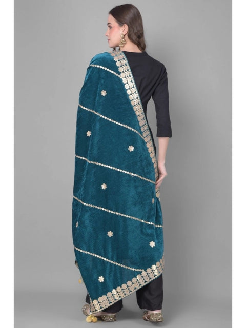 Generic Women's Velvet Gotta Patti Dupatta (Teal, Length: 2.25 to 2.50 Mtr)