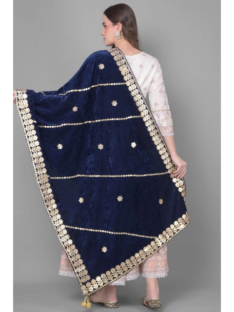 Generic Women's Velvet Gotta Patti Dupatta (Navy, Length: 2.25 to 2.50 Mtr)