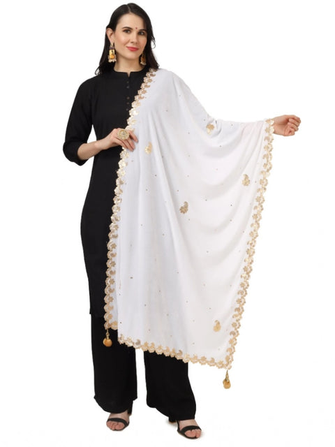 Generic Women's Velvet Gotta Patti Dupatta (White, Length: 2.25 to 2.50 Mtr)