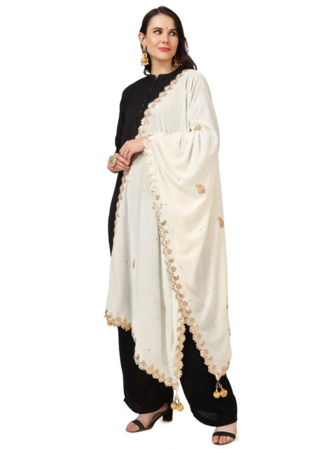 Generic Women's Velvet Gotta Patti Dupatta (Off White, Length: 2.25 to 2.50 Mtr)