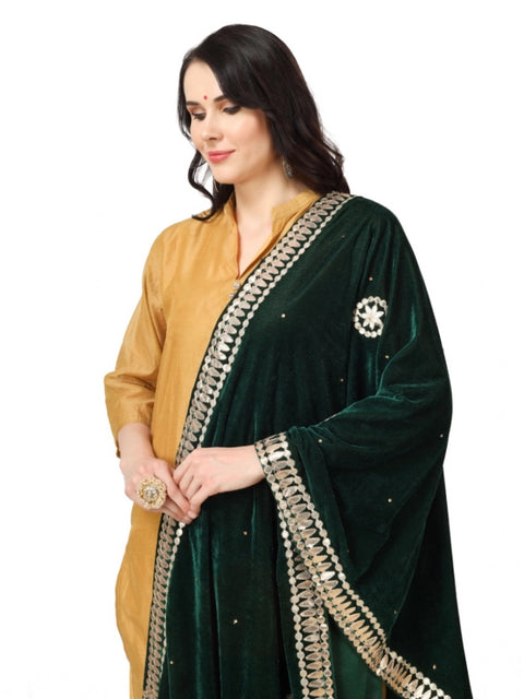 Generic Women's Velvet Gotta Patti Dupatta (Green, Length: 2.25 to 2.50 Mtr)