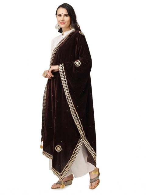 Generic Women's Velvet Gotta Patti Dupatta (Brown, Length: 2.25 to 2.50 Mtr)