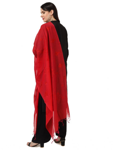 Generic Women's Cotton Embroidered Dupatta (Red, Length: 2.25 to 2.50 Mtr)
