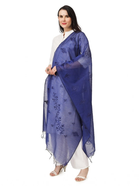 Generic Women's Cotton Embroidered Dupatta (Blue, Length: 2.25 to 2.50 Mtr)