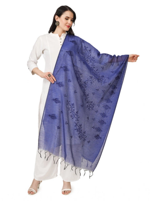 Generic Women's Cotton Embroidered Dupatta (Blue, Length: 2.25 to 2.50 Mtr)