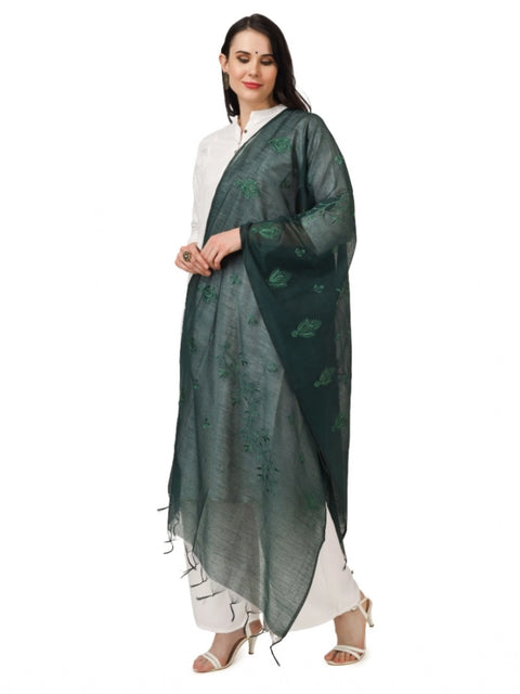 Generic Women's Cotton Embroidered Dupatta (Green, Length: 2.25 to 2.50 Mtr)