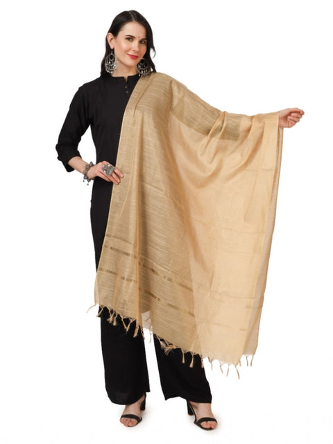 Generic Women's Chanderi Solid Dupatta (Gold, Length: 2.25 to 2.50 Mtr)