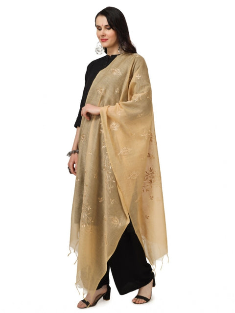 Generic Women's Cotton Embroidered Dupatta (Gold, Length: 2.25 to 2.50 Mtr)
