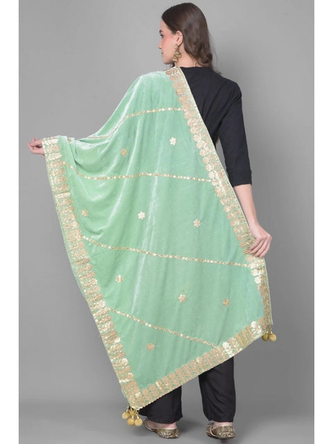Generic Women's Velvet Gotta Patti Dupatta (Sea Green, Length: 2.25 to 2.50 Mtr)