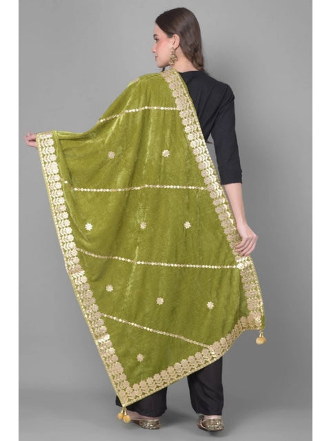 Generic Women's Velvet Gotta Patti Dupatta (Olive, Length: 2.25 to 2.50 Mtr)