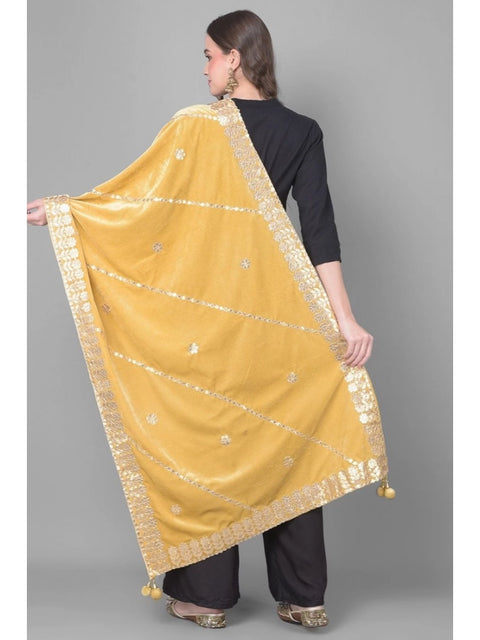 Generic Women's Velvet Gotta Patti Dupatta (Gold, Length: 2.25 to 2.50 Mtr)