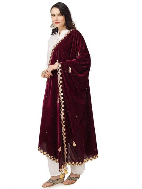 Generic Women's Velvet Gotta Patti Dupatta (Purple, Length: 2.25 to 2.50 Mtr)