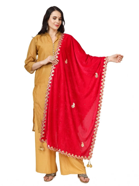 Generic Women's Velvet Gotta Patti Dupatta (Pink, Length: 2.25 to 2.50 Mtr)