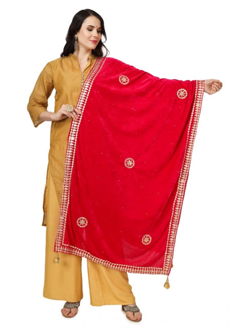 Generic Women's Velvet Gotta Patti Dupatta (Pink, Length: 2.25 to 2.50 Mtr)
