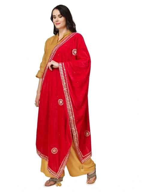 Generic Women's Velvet Gotta Patti Dupatta (Pink, Length: 2.25 to 2.50 Mtr)